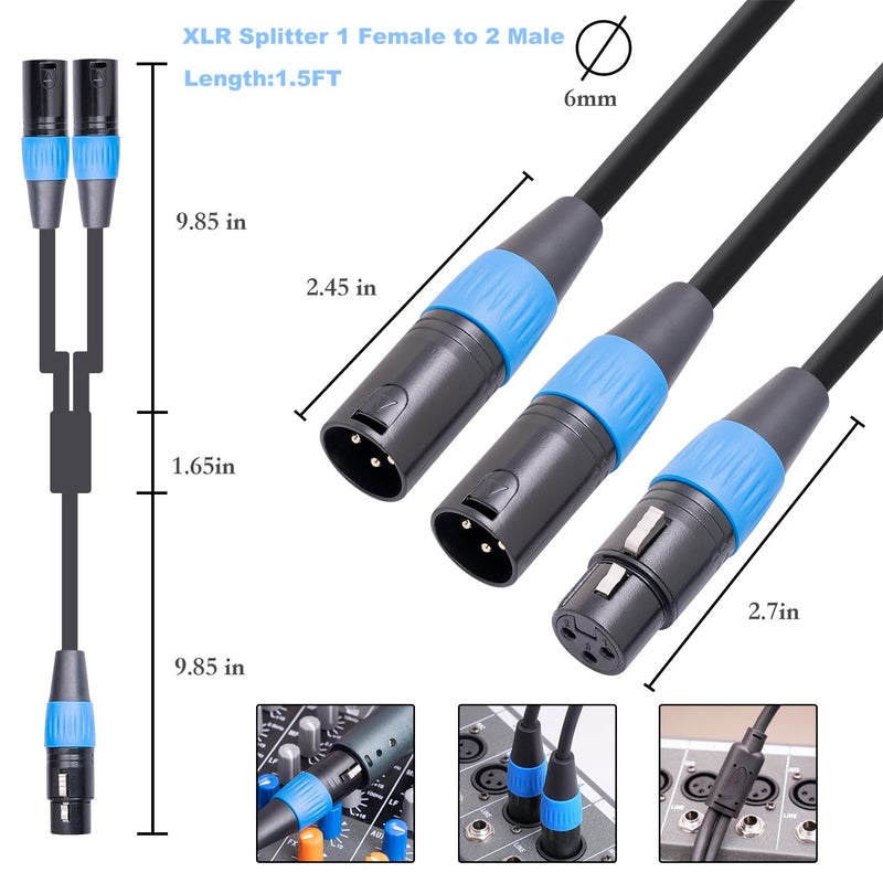 HUALEU XLR Splitter Cable, XLR Female to Dual XLR Male Y Splitter Microphone Cable, XLR 1 Female to 2 Male XLR Y Cable for Mixer, Power Amplifier, Microphone