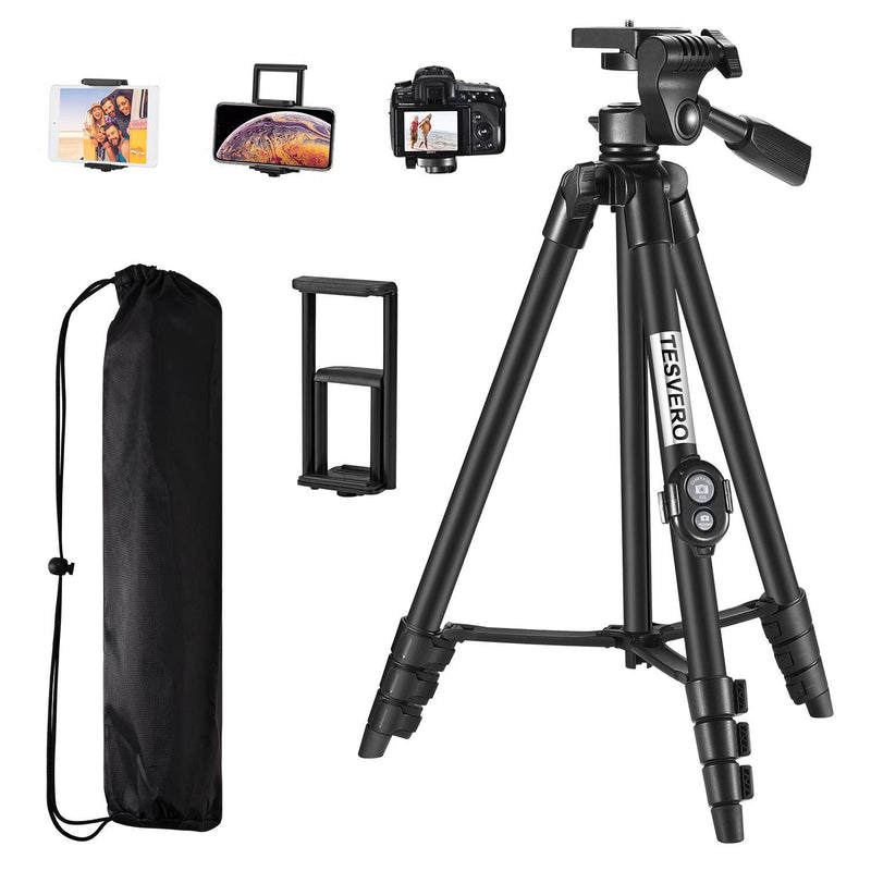 iPad Tripod,TESVERO 55" Extendable Lightweight Aluminum Alloy Tripod Stand with Universal Cell Phone/Tablet Holder, Remote Shutter, Compatible with Smartphone & Tablet & Camera.
