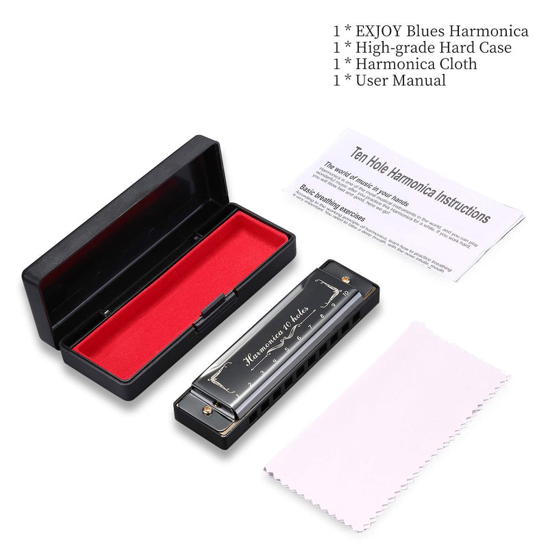 Standard Diatonic Harmonicas, EXJOY Deluxe Blues Harmonica C Key for Beginners, Professional, Students, Kids, Adult, gift, 10 Holes 20 Tunes Mouth Organ with Store Case & Cleaning Cloth