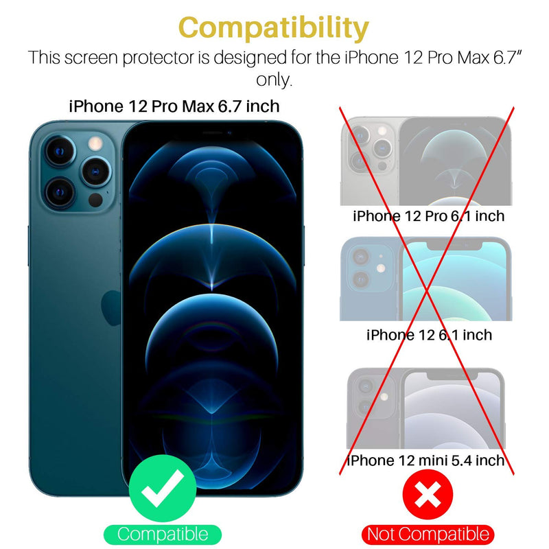 LK 2 Pack Privacy Tempered Glass Screen Protector Compatible with iPhone 12 Pro Max 6.7-inch 5G, Tempered Glass, HD Ultra-Thin, Come with Easy Frame Installation Tray - White