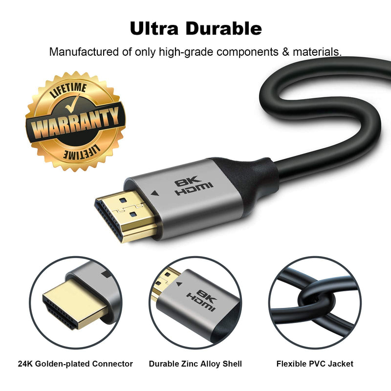 Yauhody 8K HDMI 2.1 Cable, 3ft Cord 48Gbps Ultra High Speed HDMI 2.1 Cord, 100% Real 8K 60Hz, 4K 144Hz, 4K 120Hz, 5K, 10K, Full HD 1080P, 3D, HDCP 2.2&2.3, 4:4:4, Dynamic HDR, eARC 1 Pack