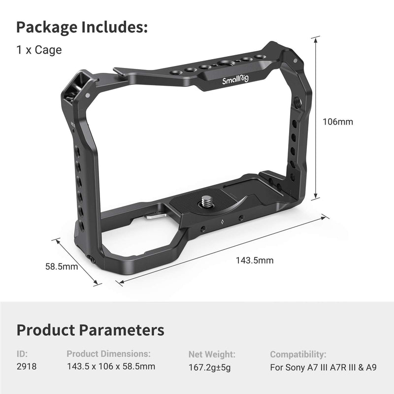 SMALLRIG Light Weight Camera Cage for Sony A7 III / A7R III / A9 Camera - 2918