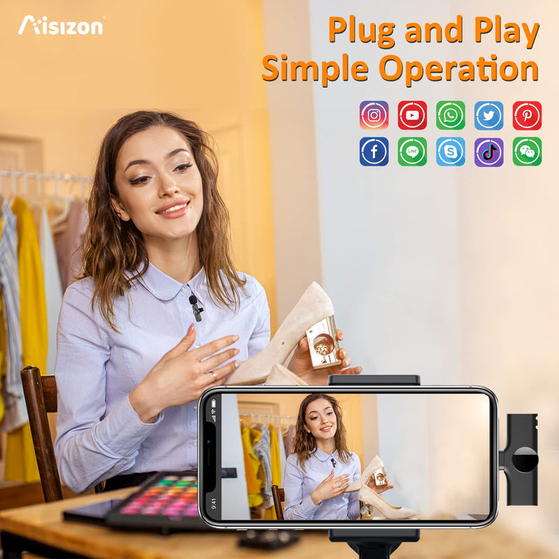 Aisizon Wireless lavalire Microphone, Wireless Clip on Microphones, Wireless Mic A3, for iPhone, Laptop,Zoom Meeting, Video Recording, tiktok.