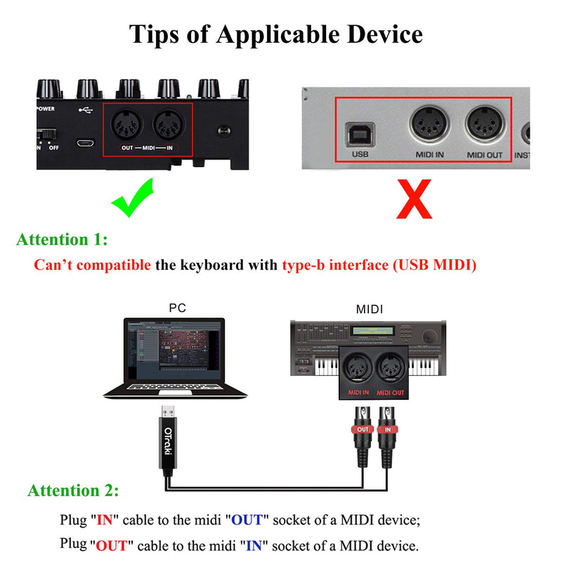 [AUSTRALIA] - USB MIDI Cable, OTraki 6Ft 2M Upgrade Professional USB In-Out MIDI Cable Adapter Music Keyboard Piano to PC Laptop MIDI to USB Interface Converter for Windows,Vista 6ft/2m 