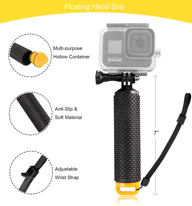 YonGoo Waterproof Floating Hand Grip Compatible with Gopro Hero 9 8 7 6 5 Max Session 4 3+, Handle Mount Accessories for Fusion, DJI Osmo Action Cameras, Yellow