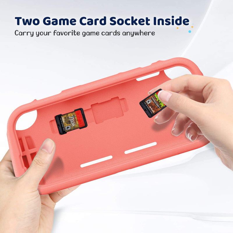 Fintie Kids Case for Nintendo Switch Lite 2019 w/2 Game Card Slots - [Ultralight] [Shockproof] Protective Cover with Ergonomic Grip, Kids Friendly Grip Case for Switch Lite Console, Living Coral