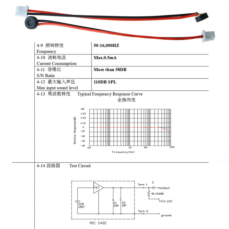 [AUSTRALIA] - ToToT 10pcs High Sensitivity Remote Intelligent Speech Recognition Microphone 6027/4015 2 Wire Leads Electret Condenser Microphone with 1.25 Terminal 4.5mm 