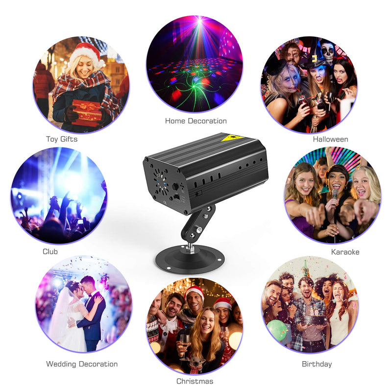 [AUSTRALIA] - Ezire LED Disco DJ Laser Party Lights Projector Red Green Blue Laser with 36 Patterns Stage Light Mini LED Strobe Sound Activated Lights for Family Party DJ Disco Music Show Bar Holiday 