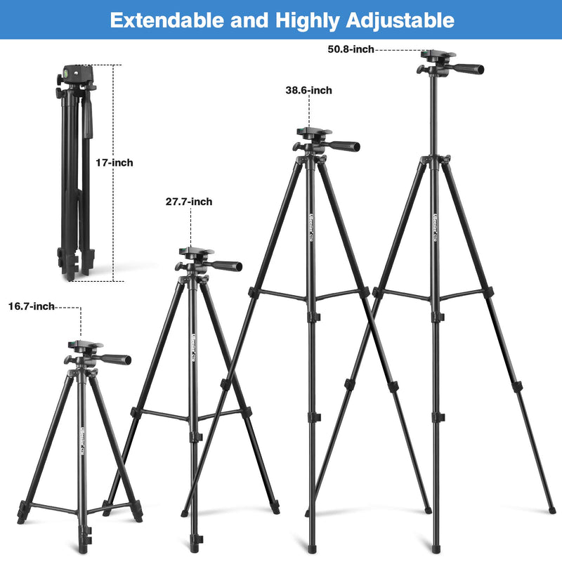 UBeesize 50” Phone Tripod Stand, Aluminum Lightweight Tripod for Camera and Phone, Cell Phone Tripod with Phone Holder and Carry Bag, Compatible with iPhone & Android