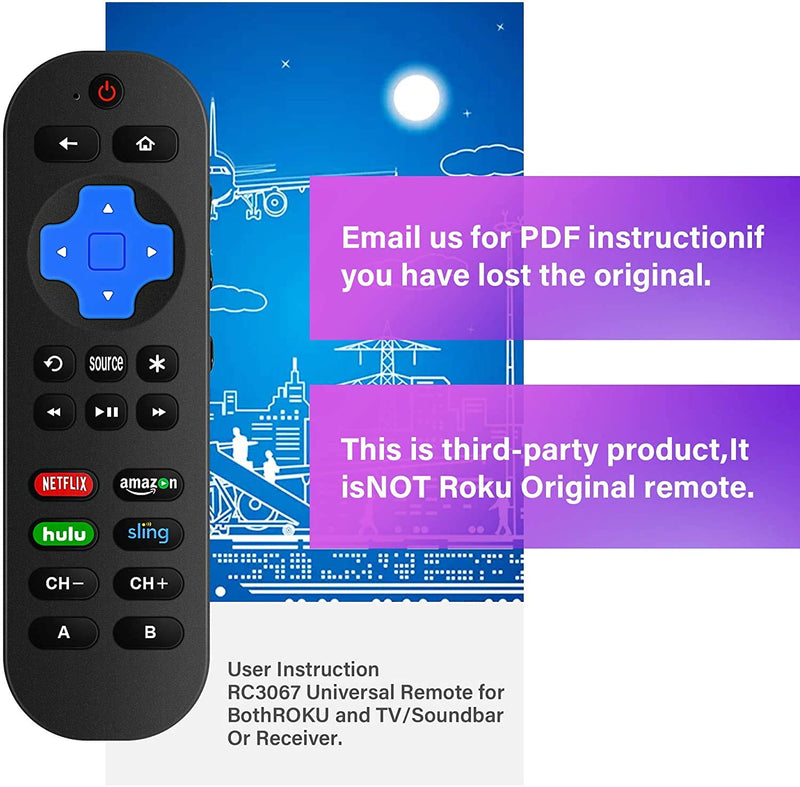 Universal Remote Control for Roku Player with 9 More Learning Keys To Control TV, Soundbar, Receiver All in One Fit for Roku 1 2 3 4 Premier+ Express Ultra (NOT for ROKU Stick & Built-in ROKU TV) 1X Remote