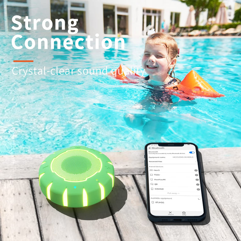 HEYSONG Waterproof Bluetooth Speaker, Shower Speaker with HD Sound, LED Light, Floating, Lightweight Portable Speakers for Travel, Pool, Beach, Kayak, Gifts for Kids, Teen Green