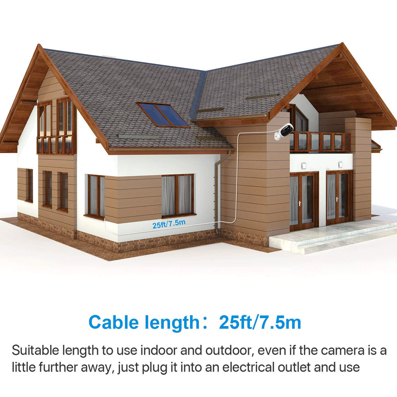 Frienda Power Adapter and 25 ft/ 7.5 m Weatherproof Micro USB Cable Compatible with Reolink Go, Argus 2, Argus PT, Argus Eco, Argus Pro Rechargeable Security Camera, No Need to Change The Batteries