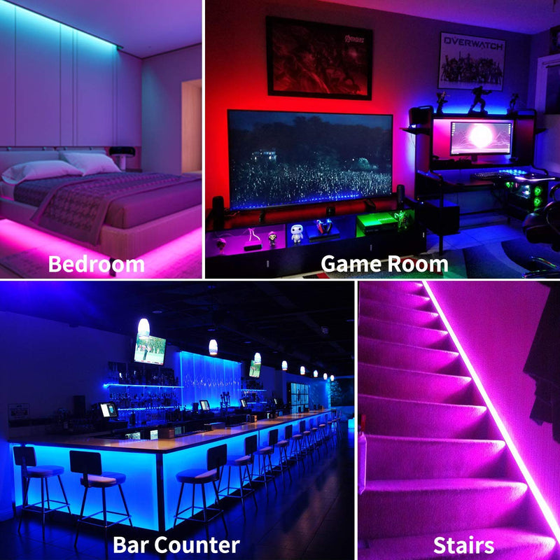 [AUSTRALIA] - LED Strip Lights 50ft/15M APP Control RGB LED Light Strip with Remote, Self-adhesive SMD 5050 Flexible Music Sync Color Changing Tape LED Light for Bedroom, Kitchen, Gaming Room, Dorm and TV(3x16.4ft) 