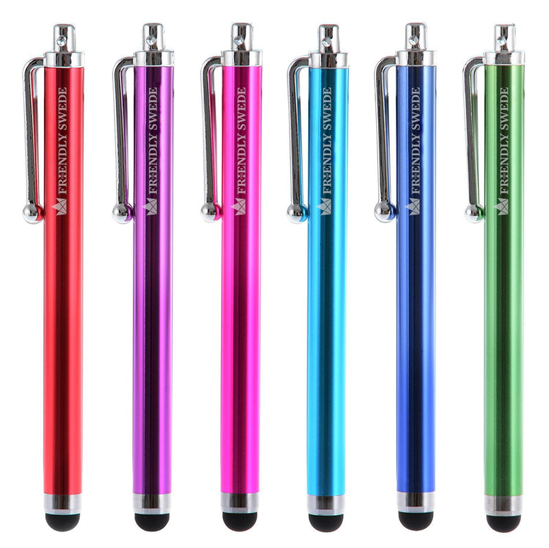 Capacitive Touch Screen Stylus Pens 4.5", 6-Pack - Including 2 x 15 Lanyards and Screen Cleaning Cloth by The Friendly Swede (Red, Purple, Pink, Light Blue, Dark Blue, Green) Red, Purple, Pink, Light Blue, Dark Blue, Green