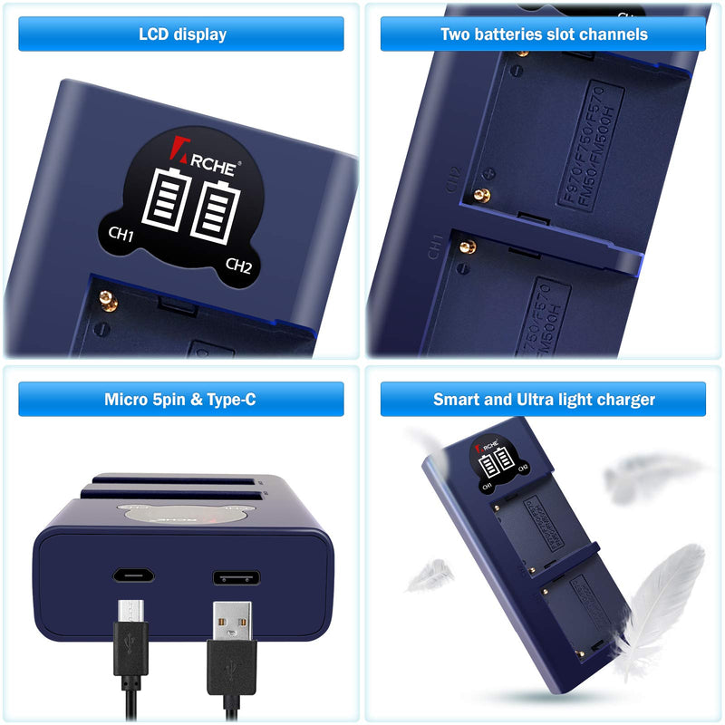 ARCHE NP-FM50 NPFM50 NP FM50 Battery Charger Replacement Dual LCD USB Charger for Sony NP-FM30, FM51, FM50, FM55H, FM71, FM91, QM50, QM51 and More Camera Battery