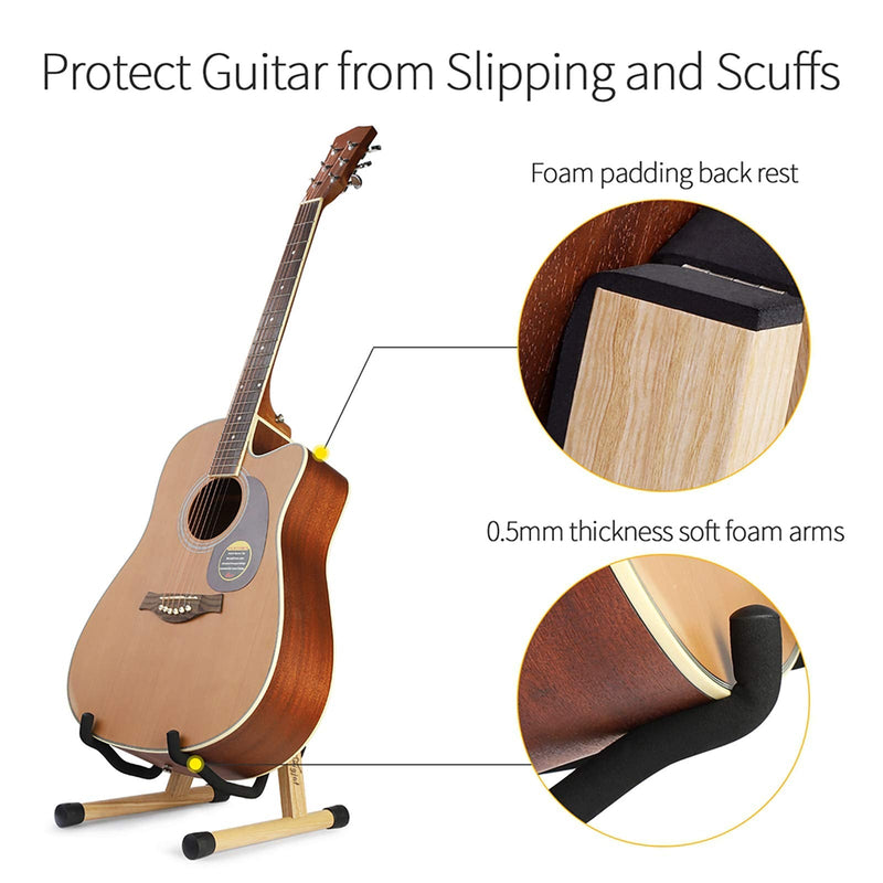 [AUSTRALIA] - Guitar Stand, Wood Acoustic Guitar Stand, Mini Electric Guitar Stand Adjustable, Guitar Display Stand Guitar Floor Stand with Foam Padded, Folding Bass Guitar Stand for Cello Banjo Mandolin Ukulele Ash Wood 