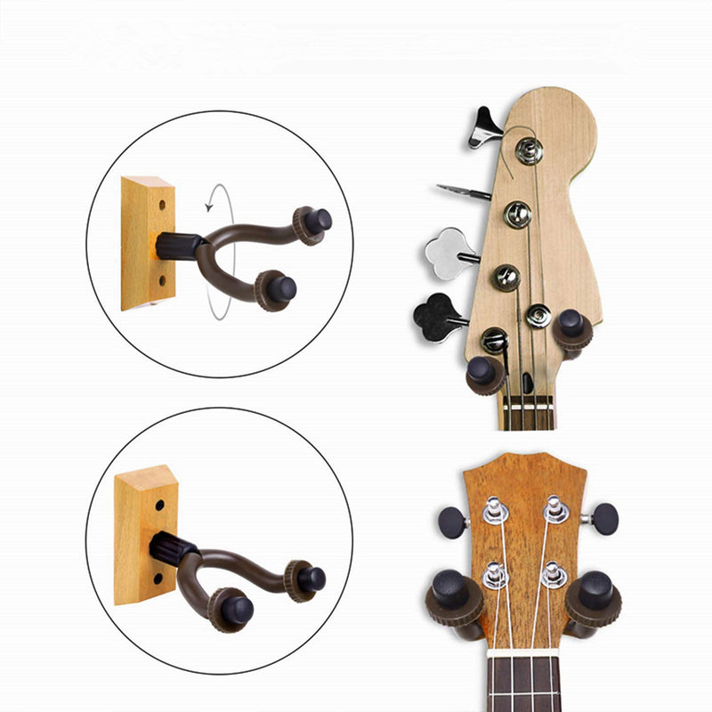 Guitar Wall Mount Hanger 4 Pack, Hardwood Guitar Hanger Wall Hook Holder Stand Display with Screws - Easy To Install - Fits All Size Guitars, Bass, Mandolin, Banjo, Ukulele Hardwood 4 Pack