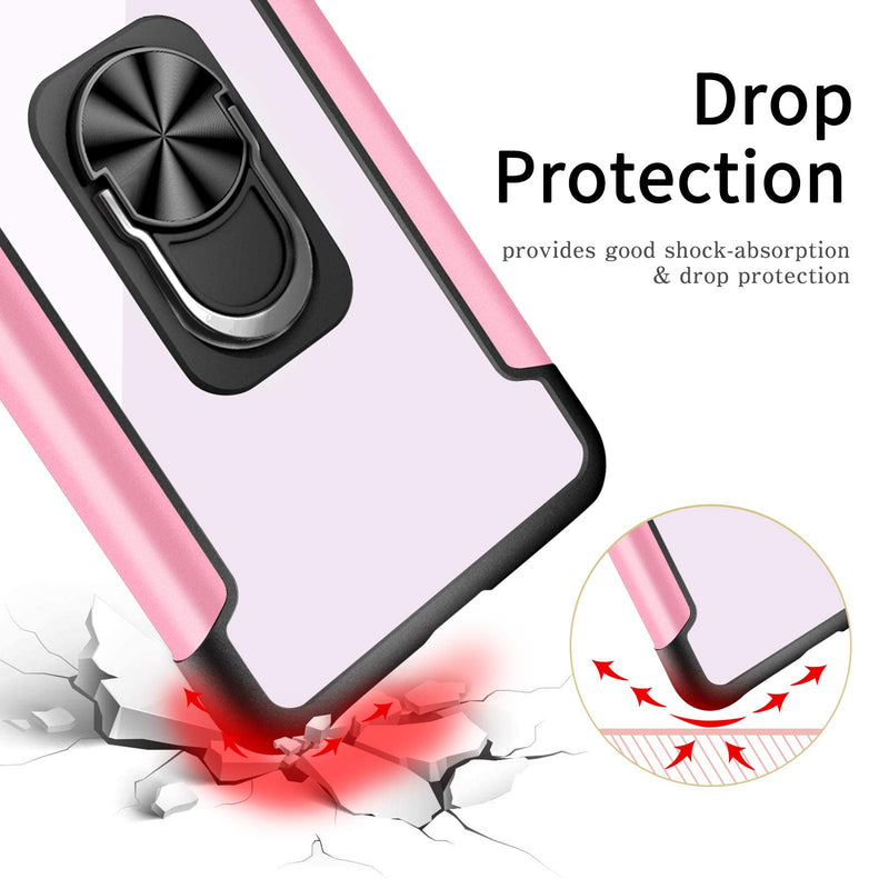 WWW Case for Samsung Galaxy S21 Ultra/Galaxy S21 Ultra 5G 6.8" with Built-in 360 Rotating Ring Kickstand Fit Magnetic Car Mount and Clear Back Cover Case for Galaxy S21 Ultra 2021, Rose Gold