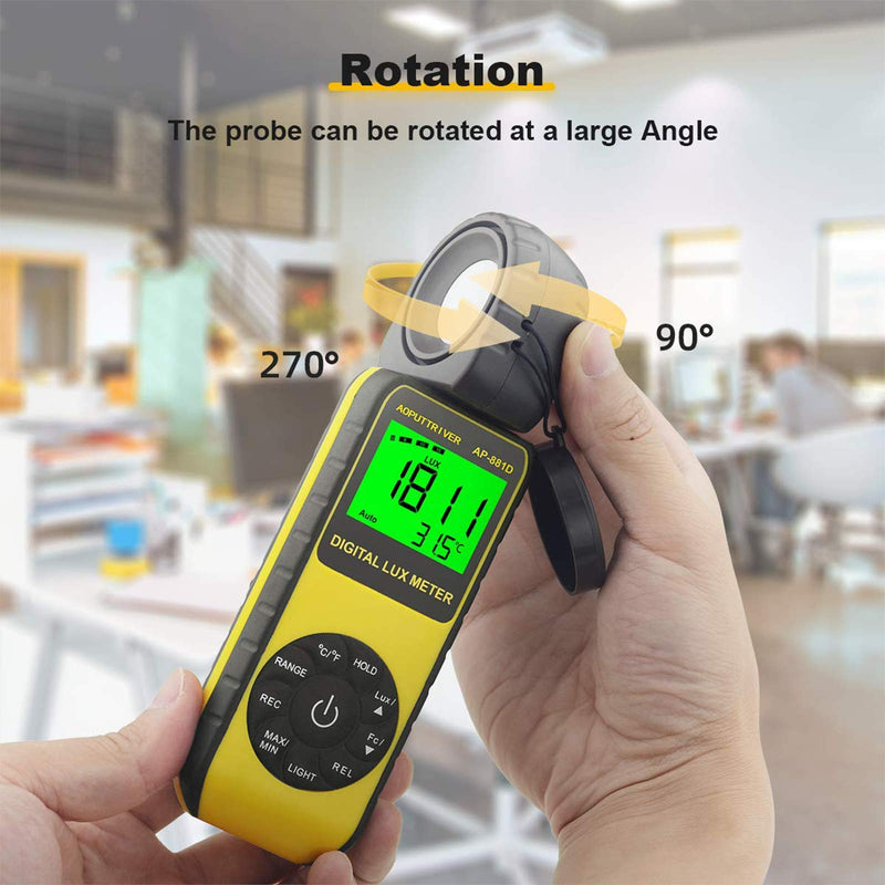 [AUSTRALIA] - Light Meters 881D Digital Illuminance Meter Ambient Temperature Measurer with Range up to 400,000 Lux Luxmeter, Rotatable Head for 270 Degrees, Display 3999, Data Hold, Back Light, Data storag AP881D(0.01~400,000 Lux) 
