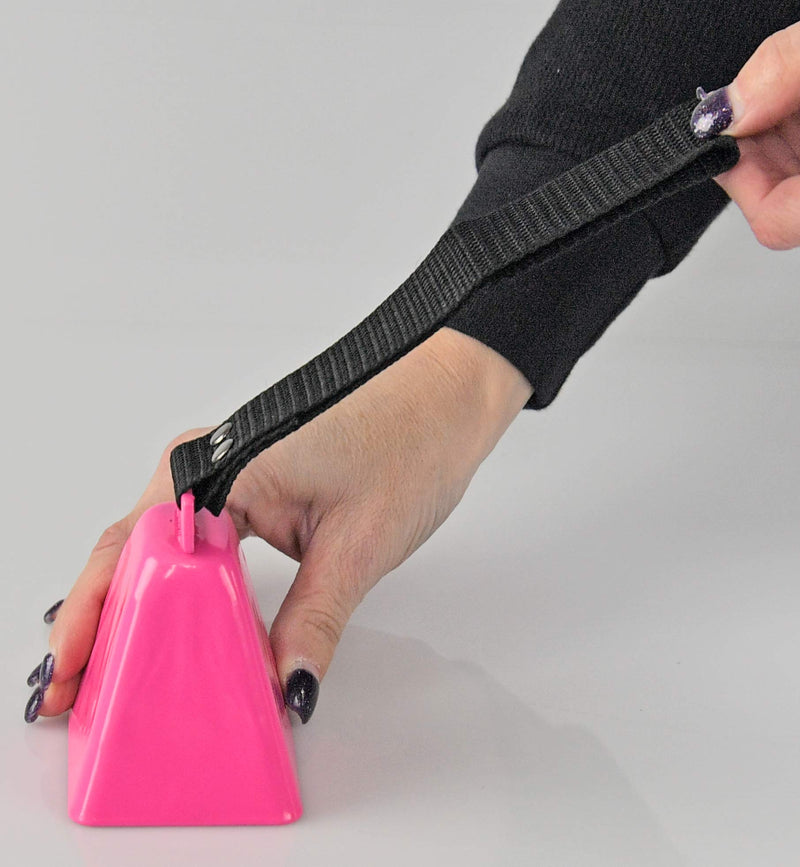 HOME-X Cowbell with Wrist Strap, Sporting Event Bell, Cheering Bell, Party Noise Maker, School Bell, Pink, 3 1/2” L x 3” W x 2 3/8” H
