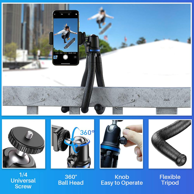 Apexel Phone Tripod, Flexible Tripod with Wireless Remote Shutter, Compatible with iPhone/Android Samsung, Mini Tripod Stand Holder for Camera GoPro/Mobile Cell Phone