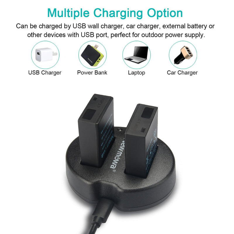 Newmowa EN EL20 Replacement Battery (2 Pack) and Dual USB Charger for Nikon EN-EL20,Nikon EN-EL20a, Nikon Coolpix P1000, Nikon 1 J1,Nikon 1 J1/1 J2/1 J3/1 S1/1 V3,and Blackmagic Pocket Cinema