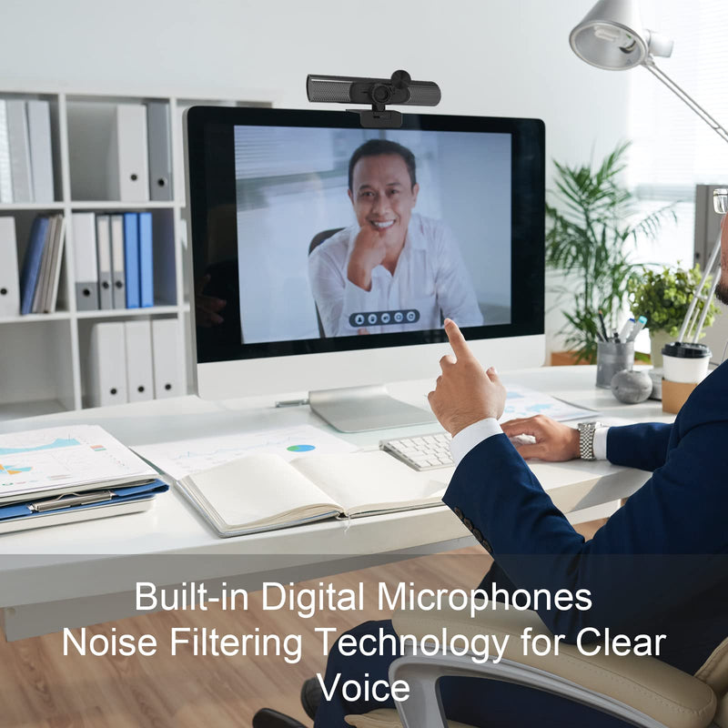 2K Webcam, Autofocus Dual Microphone Webcam with Privacy Cover, 2.0 USB Plug and Play Live Streaming Web Camera for Conferencing,Skype,Zoom