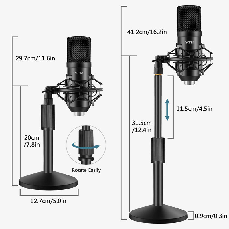 YOTTO USB Microphone 192KHZ/24BIT Condenser Cardioid Microphone Plug & Play PC Computer Mic for Podcast, Streaming, YouTube, Gaming, Recording with Pop Filter, Mic Stand, Shock Mount