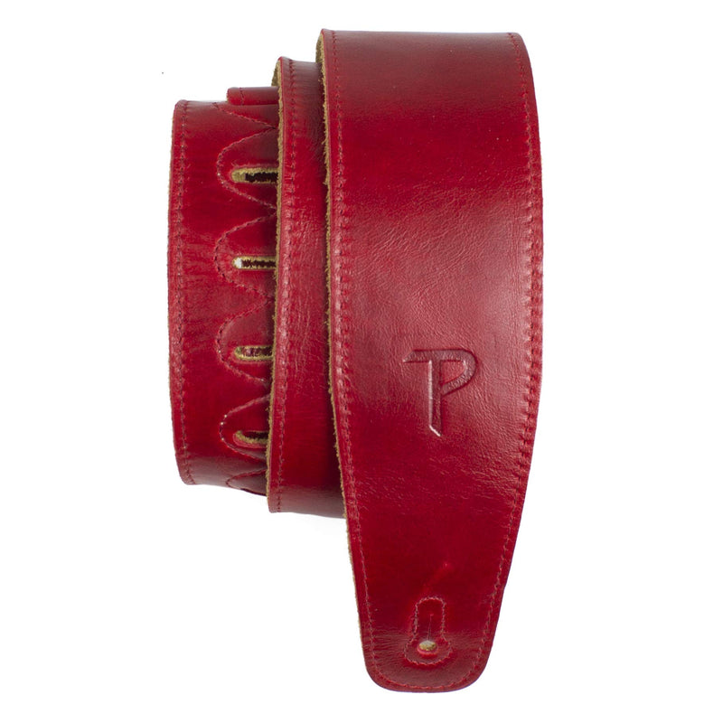 Perri's Leathers Africa Collection Italian Leather Guitar Strap With Super Soft Suede Backing, 2.5" inches Wide, Adjustable Length 43" to 56" inches, Red Cherry Red