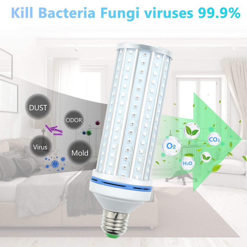 TAISHAN 60W UV Germicidal Lamp, UV Sanitizer Bulb with E26/E27 Base,Remote Control Timer UV LED Corn Lamp Bulb for Warehouse,School,Home,Restaurant,Office