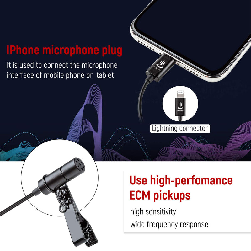 [AUSTRALIA] - Microphone kit for iPhone,Lavalier Lapel Microphone Speaker Omnidirectional Audio Video Recording for iPhone X Xr Xs Max 11 Pro 8 8plus 7 7plus 6 6plus/iPad-6M(19.6ft) 6M 
