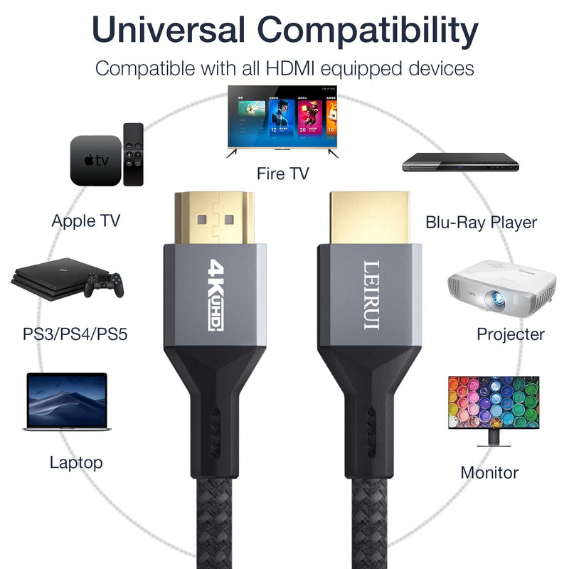 4K HDMI Cable 3.3ft, LEIRUI 18Gbps High Speed HDMI 2.0 Cable, 4K@60Hz HDR, 2K, 1080P, HDCP 2.2/1.4 & ARC - 30AWG Braided HDMI Cord, Compatible with UHD TV, Blu-ray, PS5/PS4/PS3, PC, Xbox One, Switch 3.3 Feet