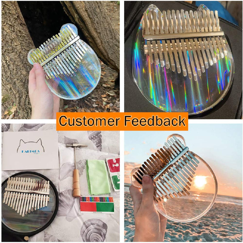 Rainbow Clear Kalimba Thumb Piano Round 17 Key Solid Finger Piano Transparent Body Cute Crystal Acrylic Kalimba With Hard Case Gifts for Kids Adult Beginners with Tuning Hammer