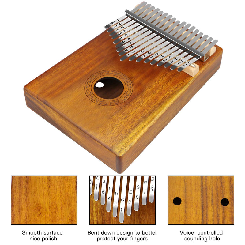 Kalimba Thumb Piano 17 Key,Portable Finger Piano/Mbira/Sanza Kit for Kids and Adults, Solid KOA With Key Locking System,Tune Hammer,Study Instruction,Cloth Bag,Study Guide Sticke brown2