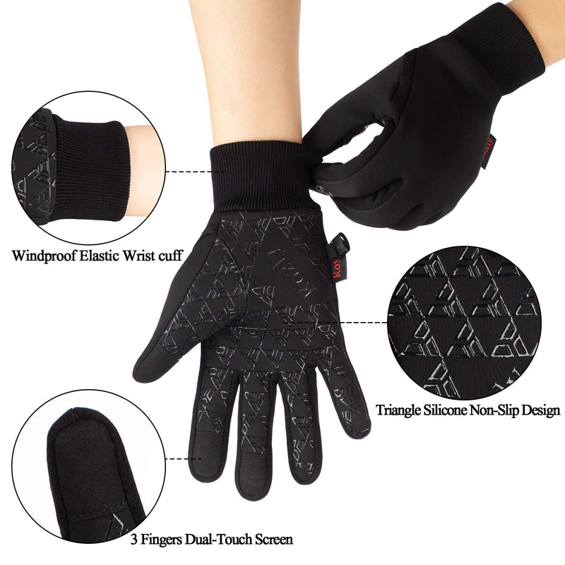 Winter Gloves Men Women Touch Screen Glove Anti-Slip Windproof Waterproof Texting Gloves for Running Cycling Small Black