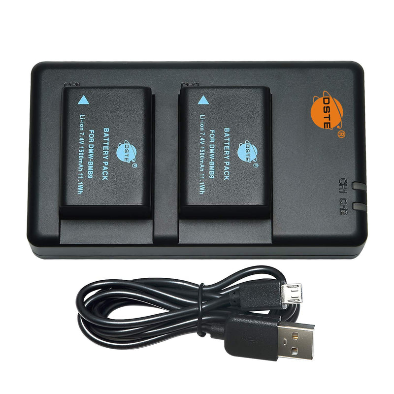 [AUSTRALIA] - DSTE Replacement for 2X DMW-BMB9E BMB9 Battery + Rapid Dual Charger with Micro USB Cable Compatible Panasonic Lumix DMC-FZ40 FZ45 FZ47 FZ48 FZ60 FZ62 FZ70 FZ72 FZ80 FZ100 FZ150 as BP-DC9 