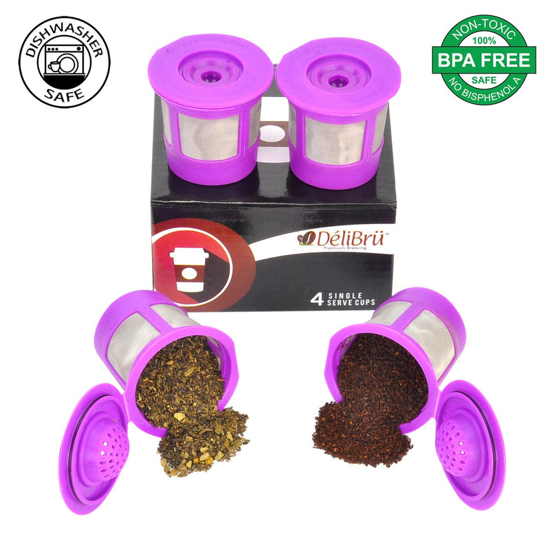 Reusable K Cups for Keurig 2.0 & 1.0 - Pack of 4 (Purple) - Easy to Clean - Universal Keurig Reusable Coffee Pods by Delibru 4 Pack