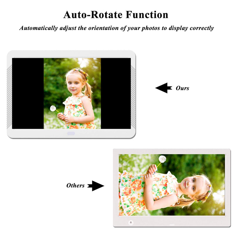 8 Inch Digital Photo Frame with 1920x1080 IPS Screen, Digital Picture Frame Support Adjustable Brightness, Photo Deletion, 1080P Video, Music,Slideshow,Remote,16:9 Widescreen,Suppot 128GB SD Card, USB White 8 inch