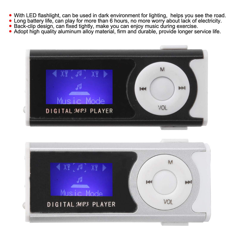 Mp3 Player, Portable Digital Lossless Music Player, LCD Mini Screen Music Media Player, Music Media Player with LED Flashlight, 6Hour Playtime (Silver) Silver