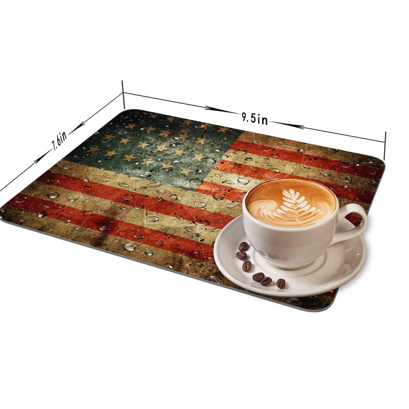 Water Drops on Vintage Retro US American Flag Photo Background Mouse Pad, HD Bright Colors Gaming Mouse Pad Custom Design Mat