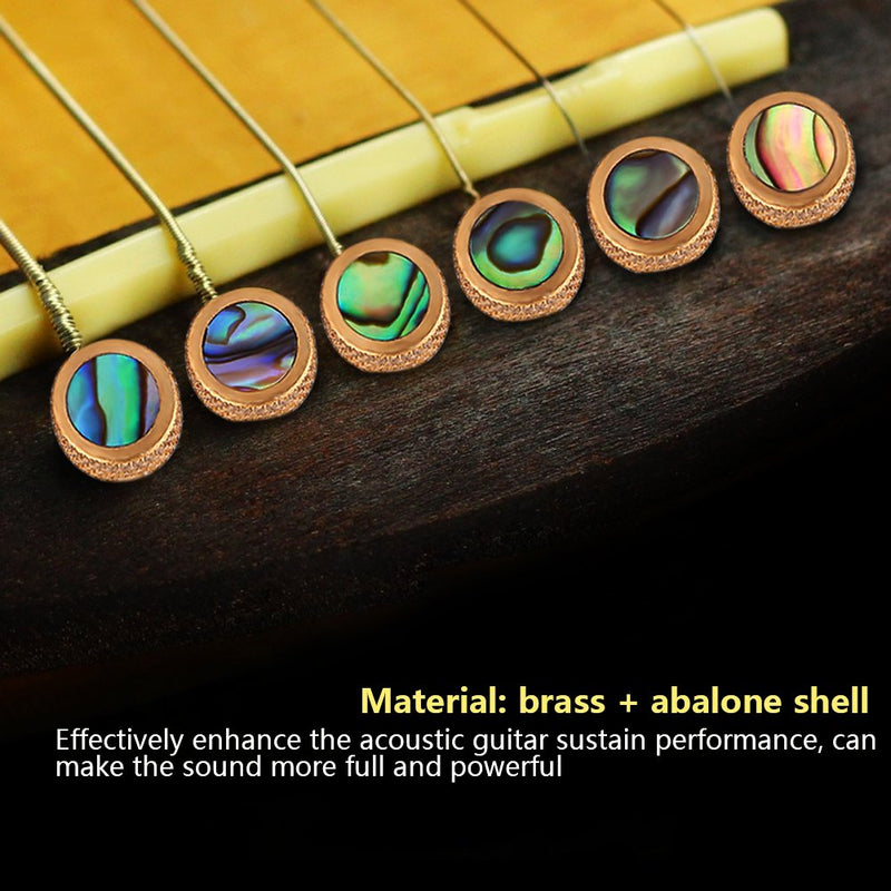 6pcs Guitar Bridges Pins Gold Plating Inlaid Abalone Dot for Acoustic Folk Guitar