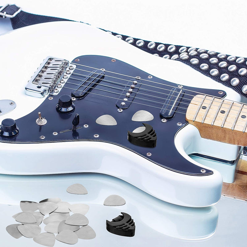 20 Pieces Metal Guitar Picks Plectrums Stainless Steel Picks Guitar Pick Holder Black With Picks Storage Case for Electric Guitar Bass Ukulele
