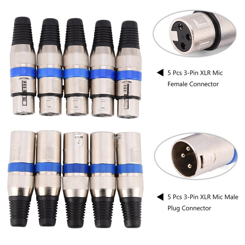 Neufday-5 Pairs 3-Pin XLR Mic Microphone Audio Connector Male Plug + Female Socket, New Year's Gifts