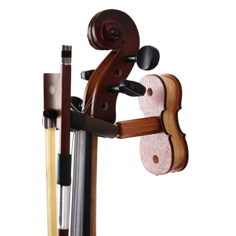 Violin Hanger with Bow Hanger - Hardwood Home & Studio Wall Mount Hanger for Violin/Viola (MA-5 Sapele)