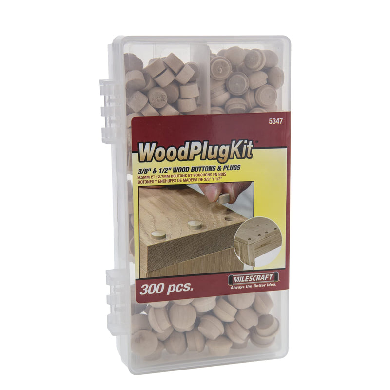 Milescraft 5347 Wood Plug Kit 300 pcs. - Variety Pack - Assorted 3/8" and 1/2" Wood Plugs and Buttons for Covering Screw Holes- Ideal for Woodworking Projects