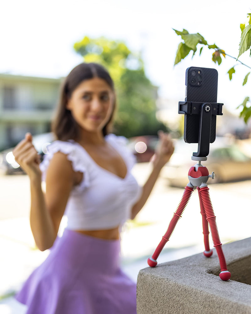 JOBY PodZilla Medium Kit, Tripod for Smartphones and Compact Mirrorless Cameras, Flexible Tripod with Ball Head Included and GripTight 360 Phone Mount, Devices up to 1 Kg, Red Medium Kit Red