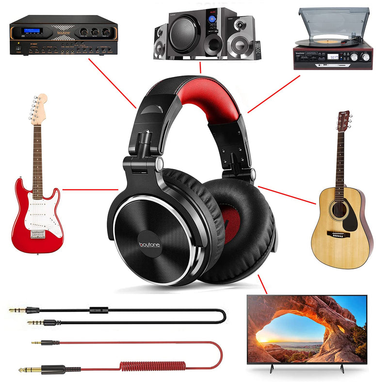 [AUSTRALIA] - Boytone BT-10RD Wired Over Ear Headphones Studio Monitor & Mixing DJ Stereo Headsets with 50mm Drivers and 1/4 to 3.5mm Audio Jack for Audio Mixer Computer, Phone, Guitar, Laptop, Amplifier 