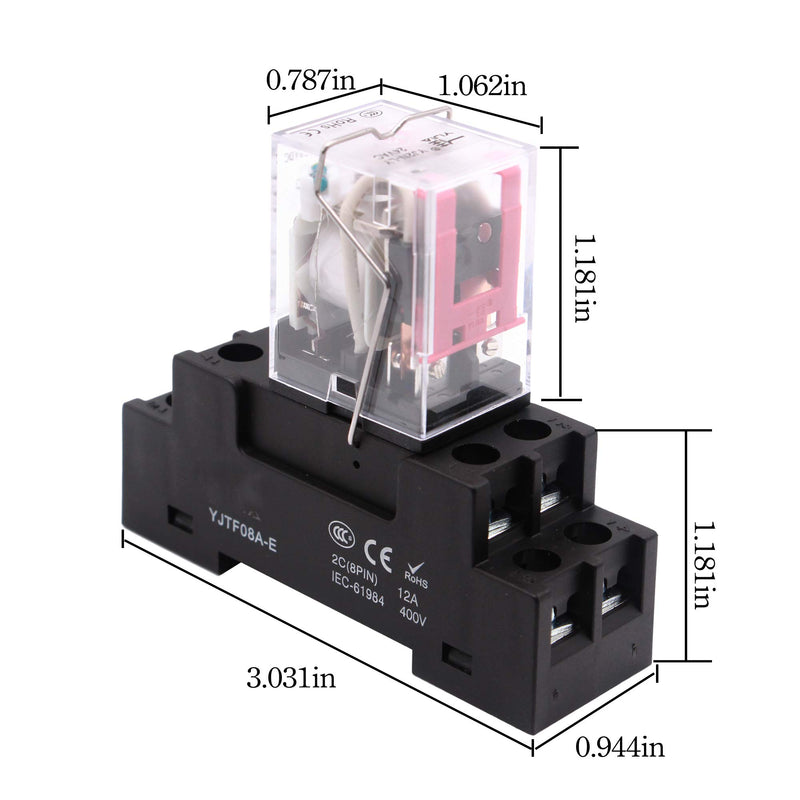 Electromagnetic Power Relay, 8-Pin 10 AMP 110-120V AC Relay Coil with Socket Base, LED Indicator, DPDT 2NO 2NC - LY2NJ [Applicable for DIN Rail System] 110VAC 8Pin - High Current - 10A