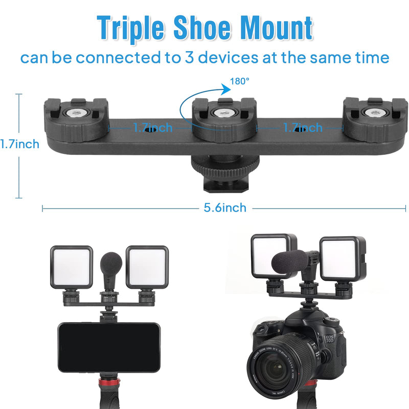 [AUSTRALIA] - ChromLives Cold Shoe Mount Triple Shoe Mount Extension Bar Hot Shoe Adapter Camera Bracket with 1/4 Screw for Tripod/Microphone/LED Light Compatible with Canon Sony Camera Triple Cold Shoe 