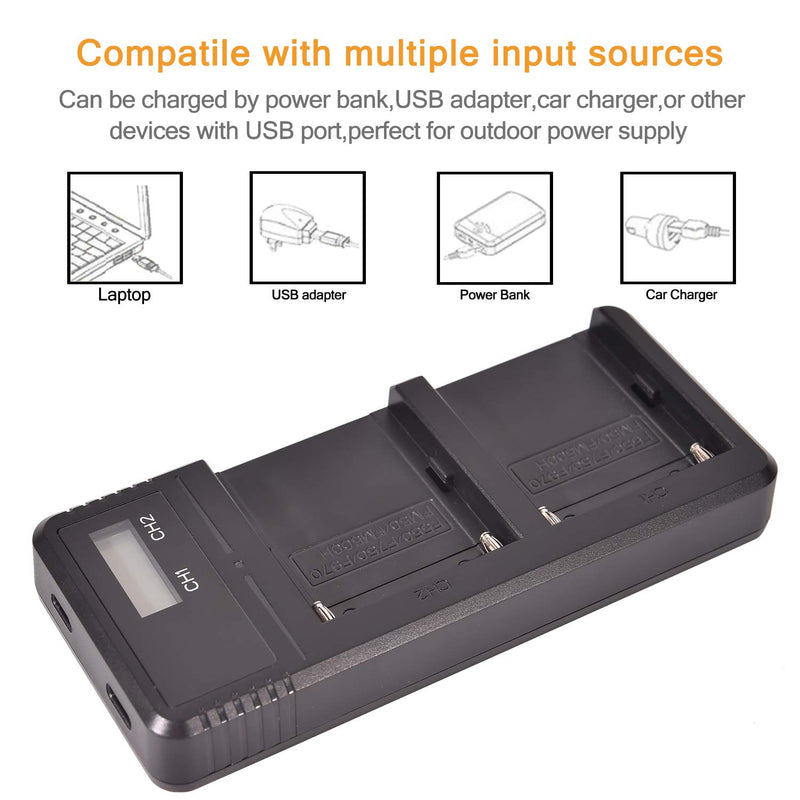 [AUSTRALIA] - DSTE Replacement for 2X NP-F750 + Rapid Dual LCD Battery Charger Compatible Sony CCD-TRV215 TR917 TR315 HDR-FX1000 HDR-FX7 HVR-V1U Z7U Z5U Camera as NP-F730 NP-F770 with Type-C and Micro-USB Port 